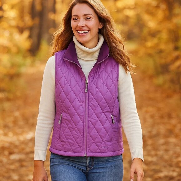 L.L. Bean Purple Quilted Zip Up Farm Chore Prep Sleeveless Winter Vest Medium - Picture 1 of 12